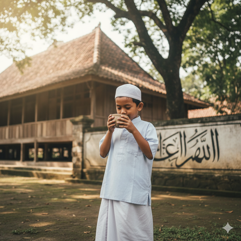 Anak tersenyum menerima air bersih dari Yayasan Satu Tetes Berkah
